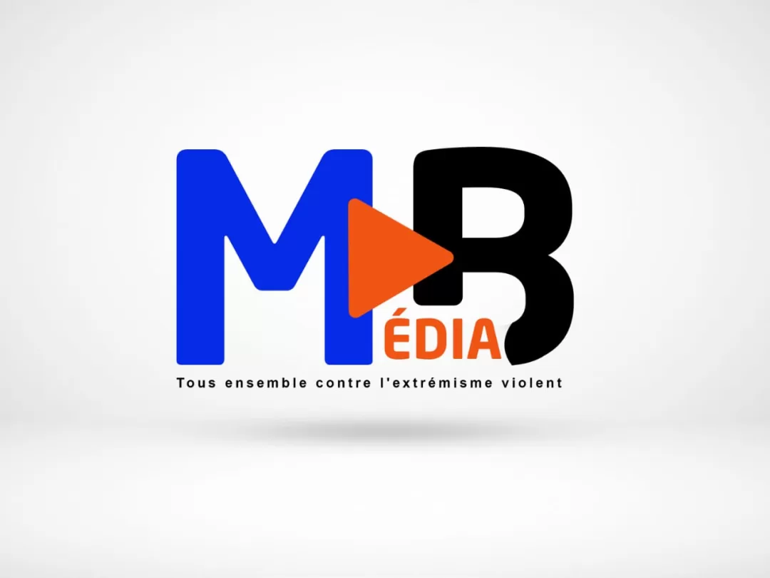 Logo avec les lettres M et B formant MEDIA avec un triangle orange et le slogan Tous ensemble contre l extrémisme violent