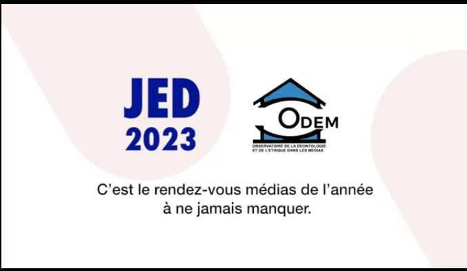 Affiche avec le texte JED 2023, le logo Odem et la phrase C’est le rendez-vous médias de l’année à ne jamais manquer