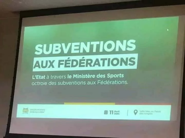 Présentation projetée détaillant les subventions de l'État octroyées aux fédérations sportives via le Ministère des Sports