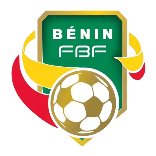 Blason vert avec texte blanc BÉNIN FBF surmonté d un ballon de football doré entouré d un ruban rouge et jaune