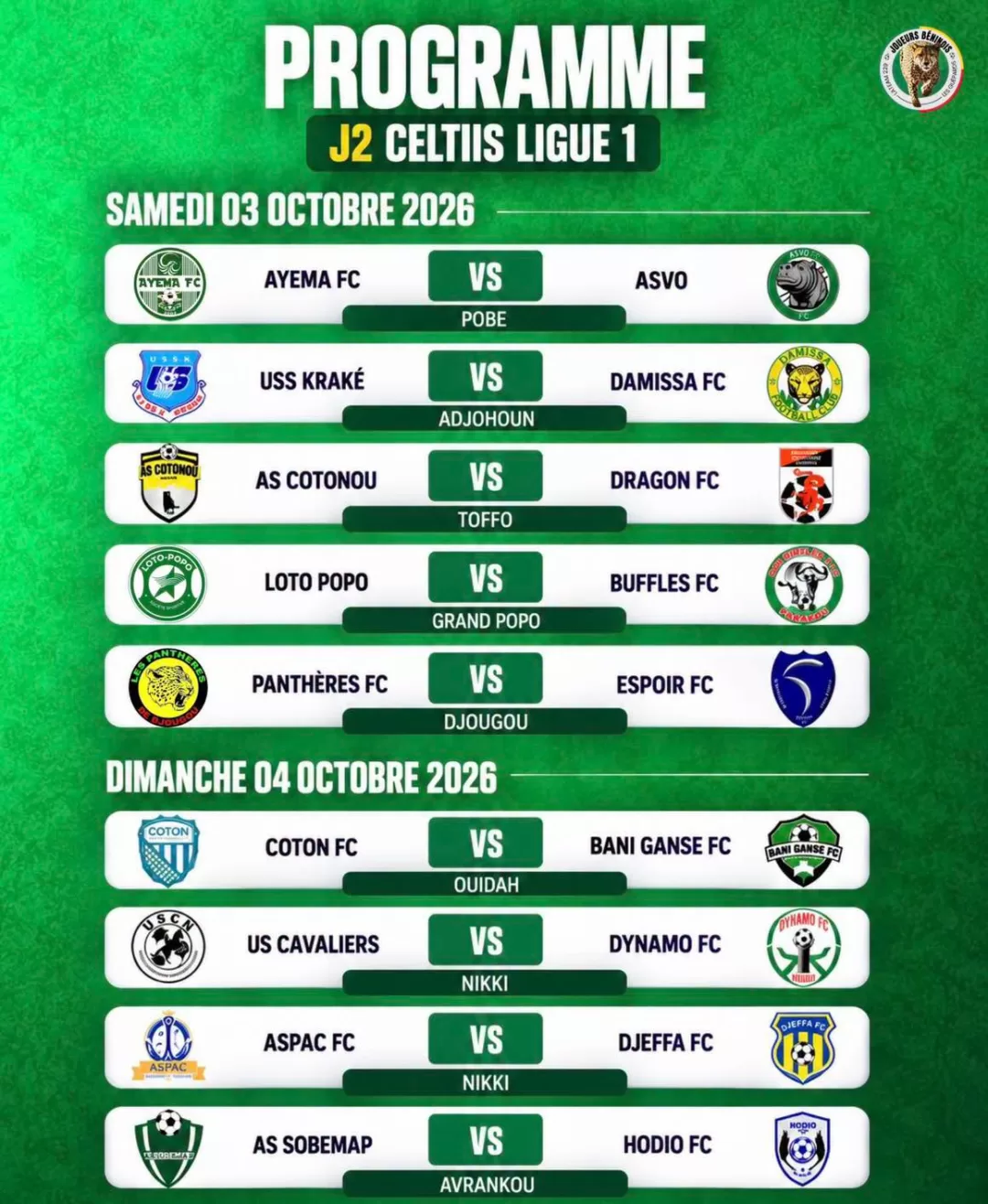 Affiche des matchs