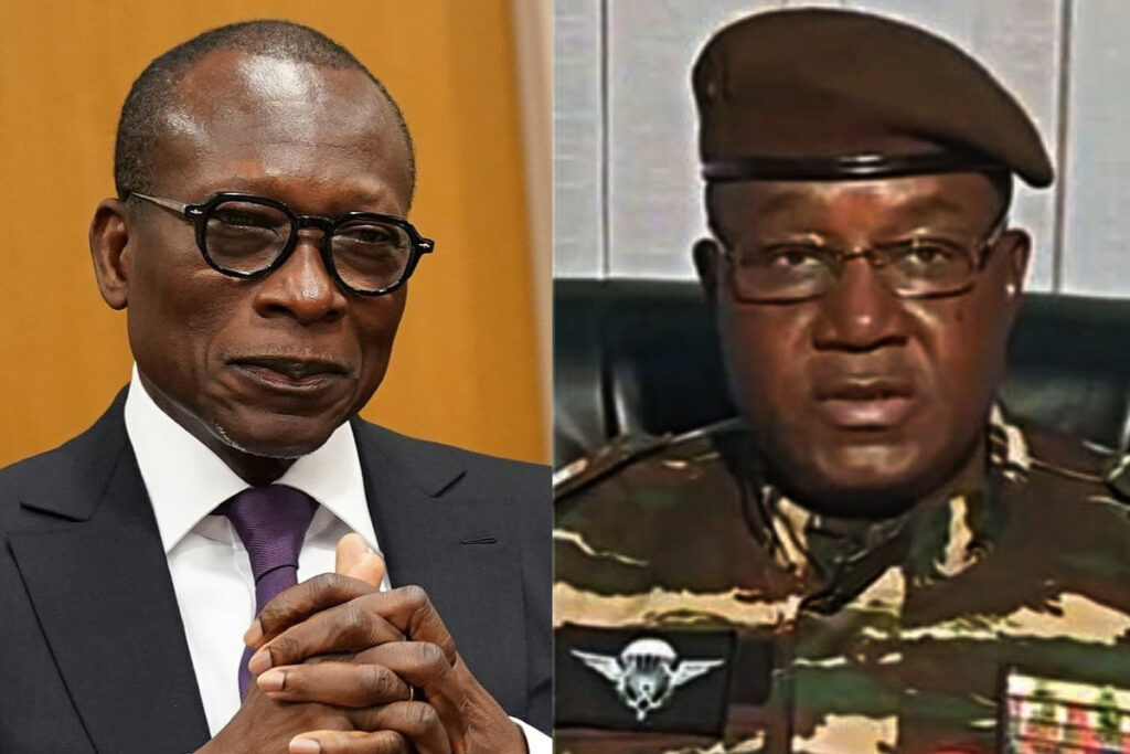 Deux hommes, l’un en costume et lunettes, l’autre en uniforme militaire et béret, posant séparément sur fond neutre